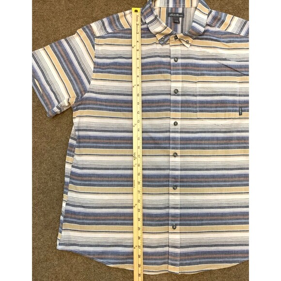 Eddie Bauer Shirt Mens XL Button Down Short Sleeve Striped Cotton Twill Camp - Picture 3 of 7